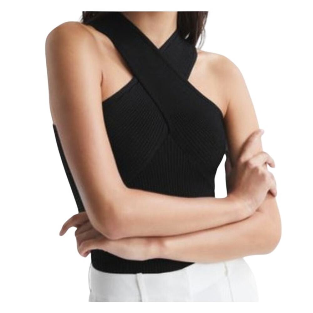 INC International Concepts Women's Knit Ottoman Halter Top in Deep Black